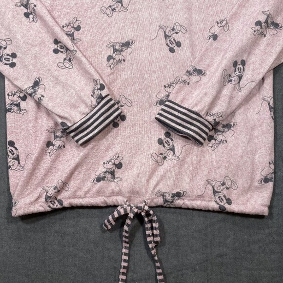 Disney Pink Mickey Mouse Print Long Sleeve Pullover Sweatshirt Hem Tie Womens L - Picture 2 of 10